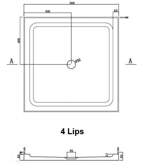 800x800mm Square Shower Tray Center/Corner Waste